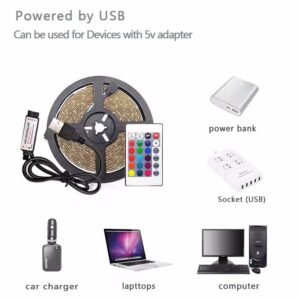 USB RGB LED Strip Light  5V Powered, 6.56ft/2m